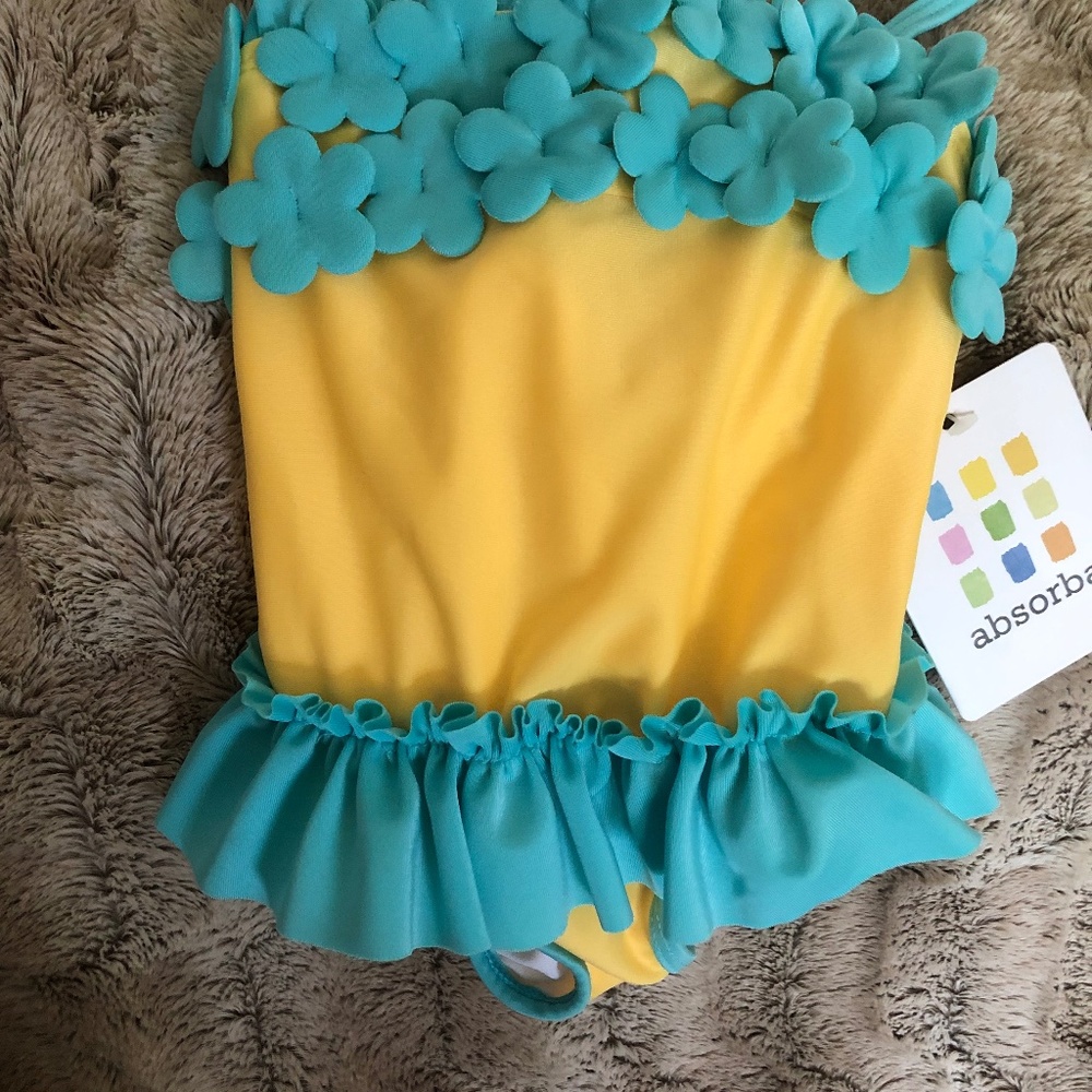 NWT BABY GIRL'S ABSORBA SUIT, SZ 18 MONTHS, ADORABLE AQUA AND YELLOW ONE PIECE